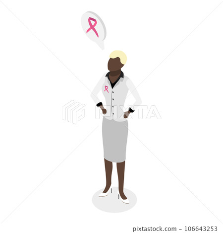 3D Isometric Flat Vector Illustration of Women with Pink Support Ribbons. Item 2 106643253