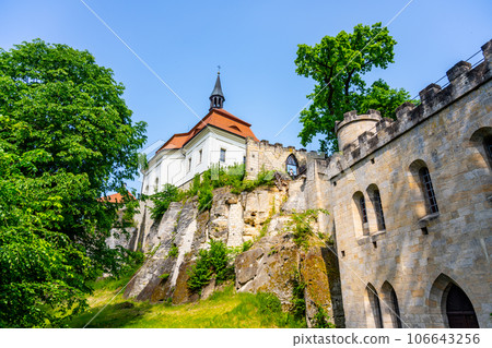 Old medieval castle Valdstejn with The Chapel of the Saint John of Nepomuk in the heart of Bohemian Paradise, Czech Republic Old medieval castle Valdstejn with The Chapel of the Saint John of Nepomuk in the heart of Bohemian Paradise, Czech Republic 106643256