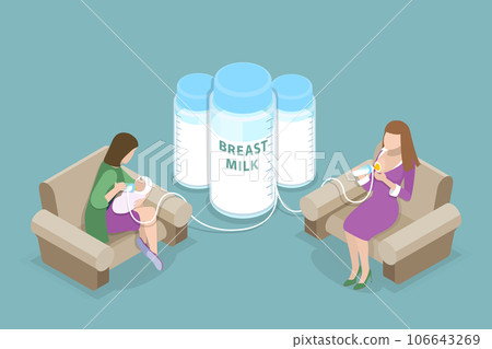 3D Isometric Flat Vector Conceptual Illustration of Breast Milk Donation 3D Isometric Flat Vector Conceptual Illustration of Breast Milk Donation 106643269