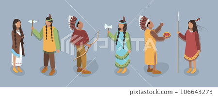 3D Isometric Flat Vector Set of Indigenous People 106643273