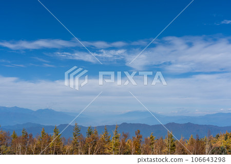 Mountains and trees with autumn leaves seen from Mt. Fuji Mountains and trees with autumn leaves seen from Mt. Fuji 106643298