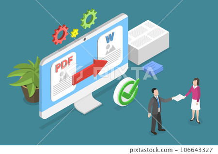 3D Isometric Flat Vector Conceptual Illustration of PDF To Word Converter 106643327