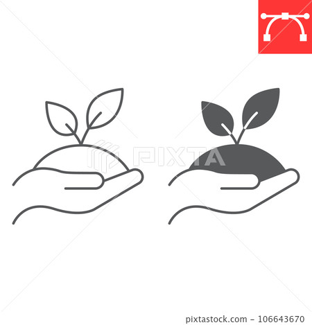 Hand holding plant line and glyph icon, climate change and ecology, Ecological Environment vector icon, vector graphics, editable stroke outline sign, eps 10. 106643670