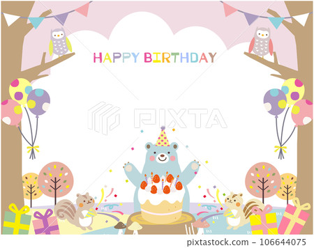Birthday card with forest animals celebrating birthday Birthday card with forest animals celebrating birthday 106644075
