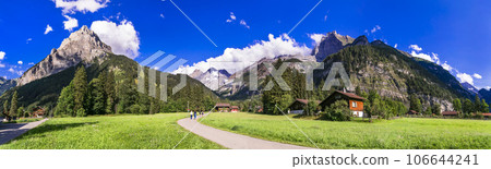 Switzerland scenic places. picturesque  Kanderseg village and ski resort surrouded by impressive Alps mountains. Canton of Bern 106644241