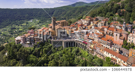Most scenic villages of  Italy. aerial drone view of Nemi village located in Albano volcanic lake. popular touristic site near Rome 106644978
