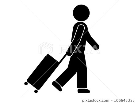 帶著旅行包去旅行的象形文字。邊走邊拉著行李箱。 106645353