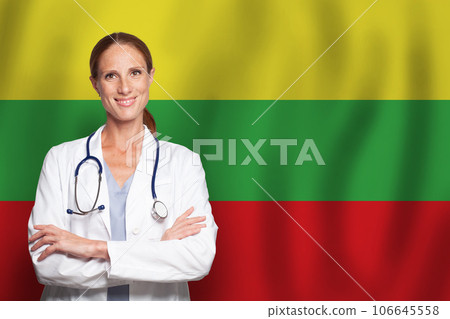 Lithuanian general practitioner doctor gp on the flag of Lithuania 106645558