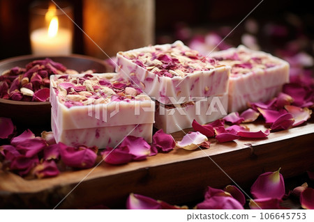 Handmade soap with rose petals 106645753