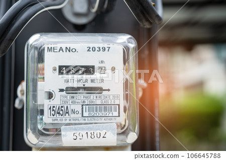 Electric measuring power meter for energy cost at home and office. Electric measuring power meter for energy cost at home and office. 106645788