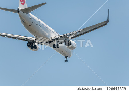 [從城南島海濱公園上空準備降落的日航飛機後視圖] 106645859