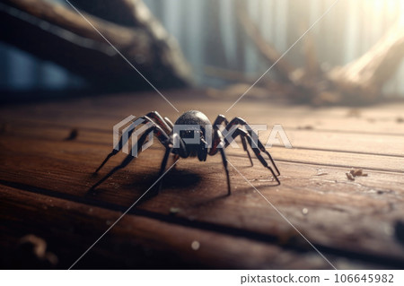 A big black spider crawls on the table A big black spider crawls on the table 106645982