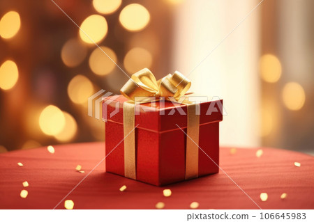 Red gift box with bow close-up 106645983