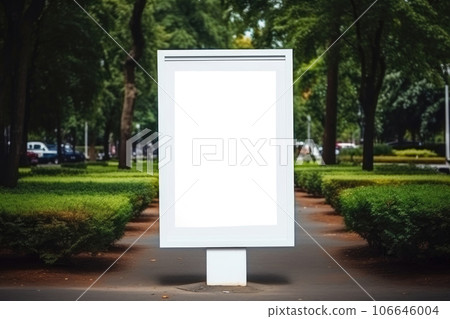Layout of a white outdoor advertising poster in the park Layout of a white outdoor advertising poster in the park 106646004