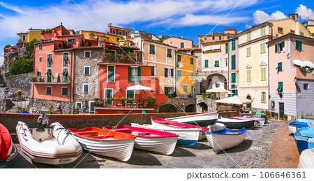 Italy, Liguria.  Scenic colorful traditional village Tellaro with old fishing boats. la Spezia province 106646361