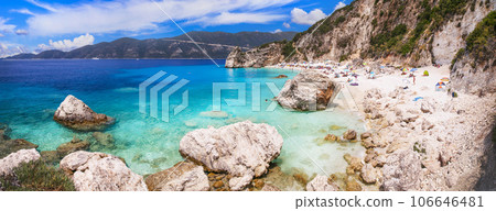 lefkada Ionian island of Greece . best scenic beaches - beautiful Agiofili with turquoise crystal sea near Viasiliki 106646481