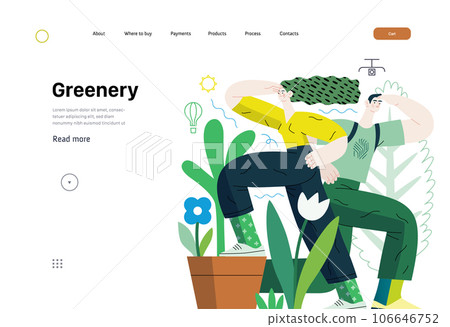 Greenery, ecology -modern flat vector concept illustration of observing people surrounded by plants. Metaphor of environmental sustainability and protection, closeness to nature Greenery, ecology -modern flat vector concept illustration of observing people surrounded by plants. Metaphor of environmental sustainability and protection, closeness to nature 106646752
