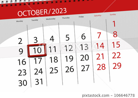 Calendar 2023, deadline, day, month, page, organizer, date, October, tuesday, number 10 106646778