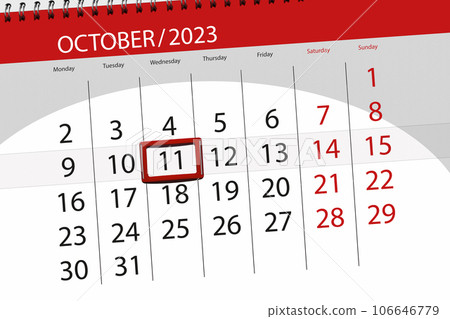 Calendar 2023, deadline, day, month, page, organizer, date, October, wednesday, number 11 106646779