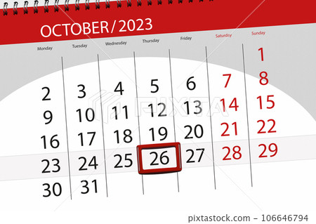 Calendar 2023, deadline, day, month, page, organizer, date, October, thursday, number 26 106646794