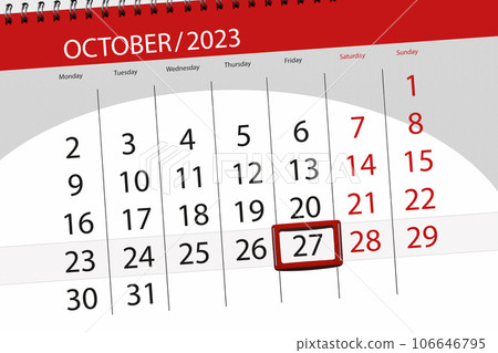 Calendar 2023, deadline, day, month, page, organizer, date, October, friday, number 27 Calendar 2023, deadline, day, month, page, organizer, date, October, friday, number 27 106646795