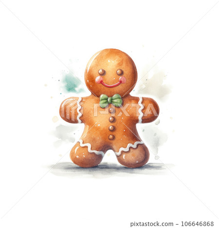 Watercolor illustration of gingerbread man on white background 106646868