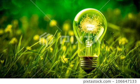 bulb in the grass, green renewable energy source concept for ecological and healthy planet, copy space bulb in the grass, green renewable energy source concept for ecological and healthy planet, copy space 106647133