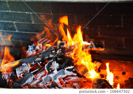 Flames of open flame in the furnace 106647302