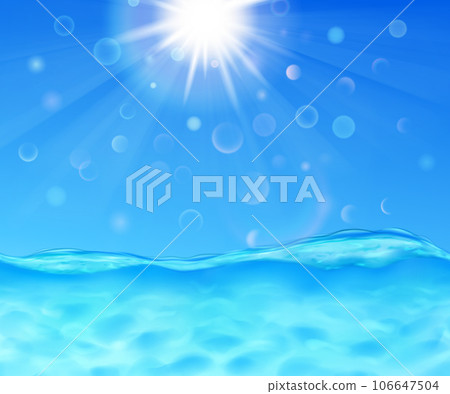 Sea and blue sky with sun and lens flare 106647504