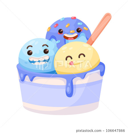 Ice Cream Bowl with Cute Face and Frozen Dessert Vector Illustration Ice Cream Bowl with Cute Face and Frozen Dessert Vector Illustration 106647866