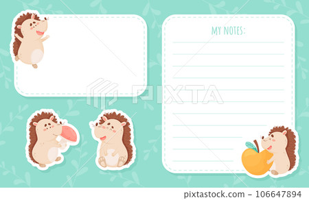 Note Card with Cute Hedgehog Character and Forest Spiny Creature Vector Template 106647894