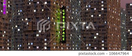 Neon night in a futuristic city. 3d rendering 106647964