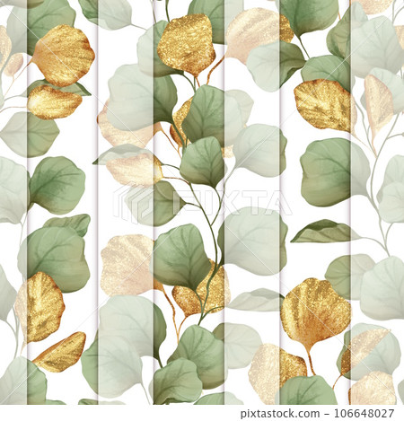 Elegant seamless pattern with decorative green and gold leaves. Floral pattern for wallpapers, scrapbooking, print, gift wrap, manufacturing. Elegant seamless pattern with decorative green and gold leaves. Floral pattern for wallpapers, scrapbooking, print, gift wrap, manufacturing. 106648027