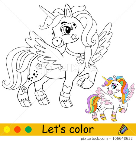 Cartoon wingled white unicorn kids coloring book page vector Cartoon wingled white unicorn kids coloring book page vector 106648632