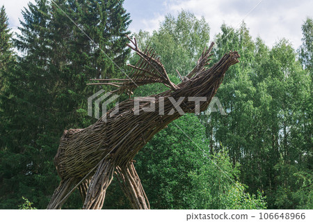 art object, garden decoration, elk sculpture made of branches 106648966