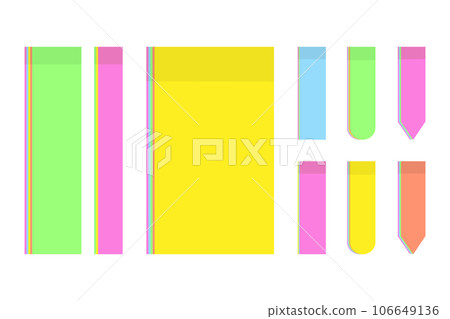 Big vector set of bright colorful stickers for notes in various widths and shapes in trendy shades Big vector set of bright colorful stickers for notes in various widths and shapes in trendy shades 106649136
