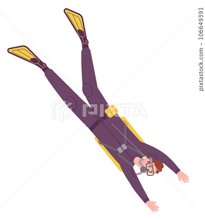 Scuba diver swimming underwater. Snorkeling man character Scuba diver swimming underwater. Snorkeling man character 106649391