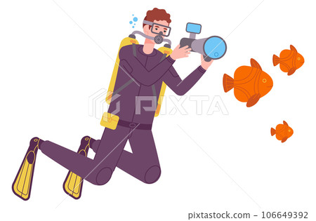 Underwater diver making photo of fishes. Swimming photographer 106649392