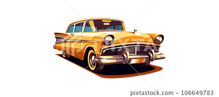 Retro style classic yellow car illustration, on white background. 106649783