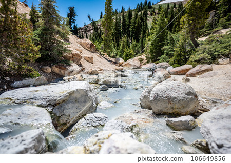 Overlook of Bumpass Hell hydrothermal area at Lassen Volcanic National Park, California, USA 106649856