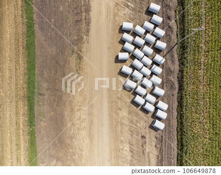 Grouping of concrete stormwater pipe at a road construction project. Grouping of concrete stormwater pipe at a road construction project. 106649878