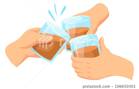 Hands cheers with drink glass. Friends party icon Hands cheers with drink glass. Friends party icon 106650301