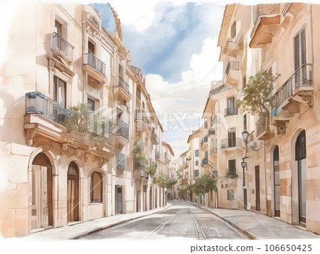 Watercolor background_World travel_Spain_Barcelona_03 106650425