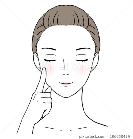 Beauty Woman putting her index finger on her cheek Skin elasticity Makeup sample Skin care Beauty Woman putting her index finger on her cheek Skin elasticity Makeup sample Skin care 106650429