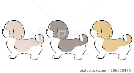 Handwritten style simple cute Shih Tzu illustration sideways 106650470