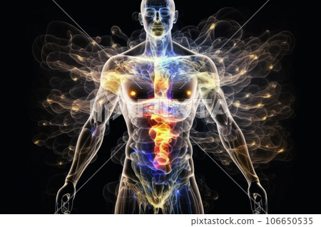 Astral space energy and power in athlete man silhouette, esoteric view 106650535