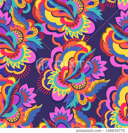 Bright seamless psychedelic pattern with abstract colorful elements. Bright seamless psychedelic pattern with abstract colorful elements. 106650770