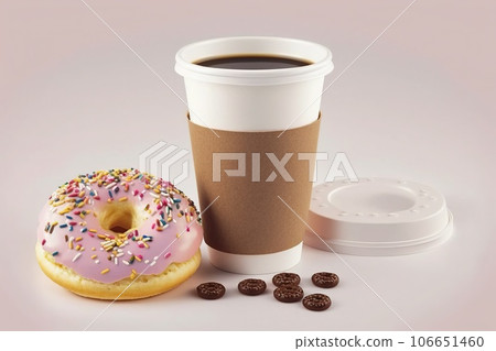 Coffee and donuts. Delicious breakfast, Americano and sweets. White background. Coffee and donuts. Delicious breakfast, Americano and sweets. White background. 106651460