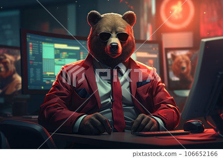 Bear bearish divergence in Stock market and Crypto currency, Bear trading with coloful graph background. Created Generative Ai 106652166