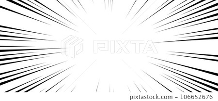 Radial speed lines background. Comic book explosion lines wallpaper. Abstract black and white flash frame design. Manga or anime cartoon light ray or beam sunburst. Vector blast or bang effect 106652676